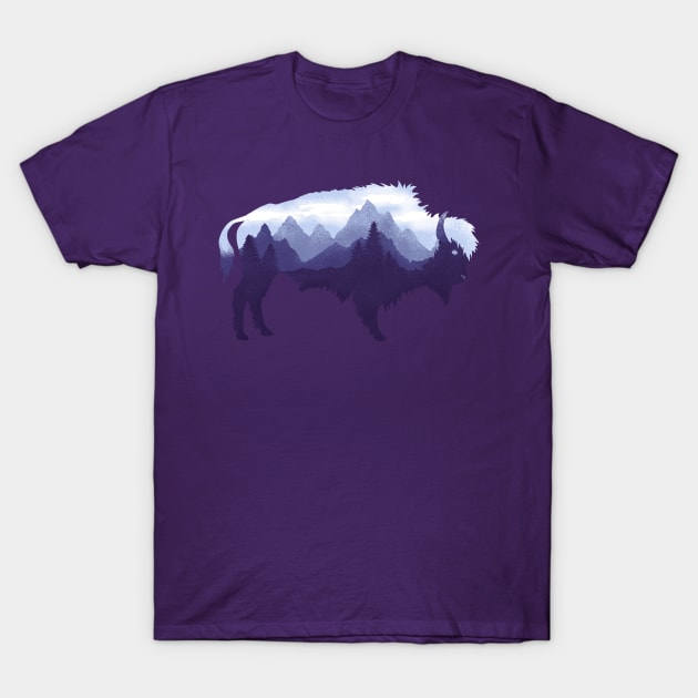 Dramabite Bison Buffalo Double Exposure Surreal Wildlife Native Animal T-Shirt by dramabite